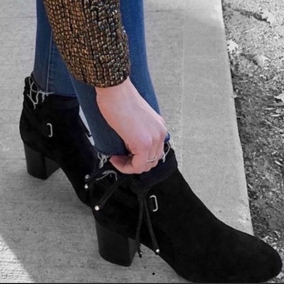 Rag & Bone Dalia II Bootie Size 37.5 - 7.5 Black Suede Ankle Boot Tie Stud New - Picture 12 of 14